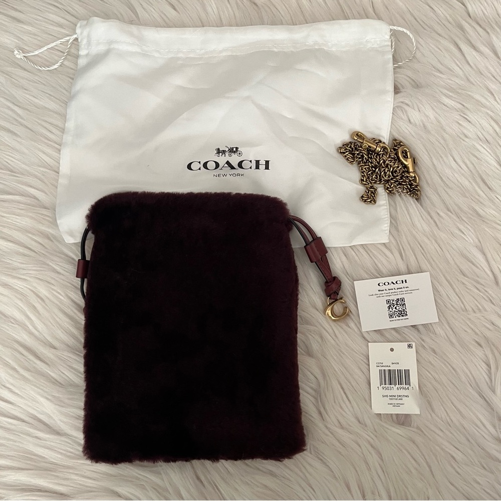 Coach Drawstring Shearling Pouch in Burgundy/Sangria - Picture 2 of 16